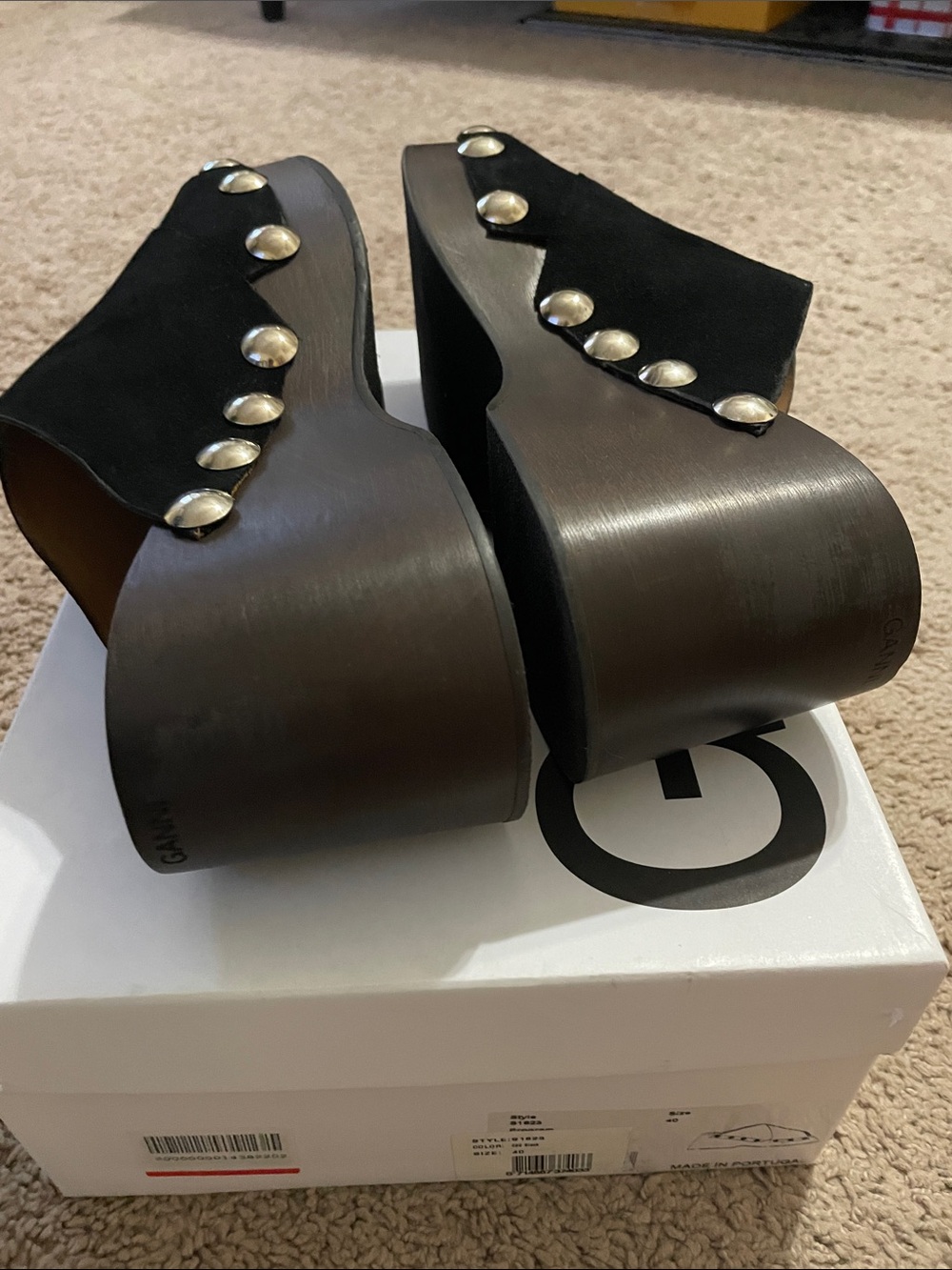 Ganni Black Suede Crisscross Platform Mules with Silver Studs - Picture 4 of 4
